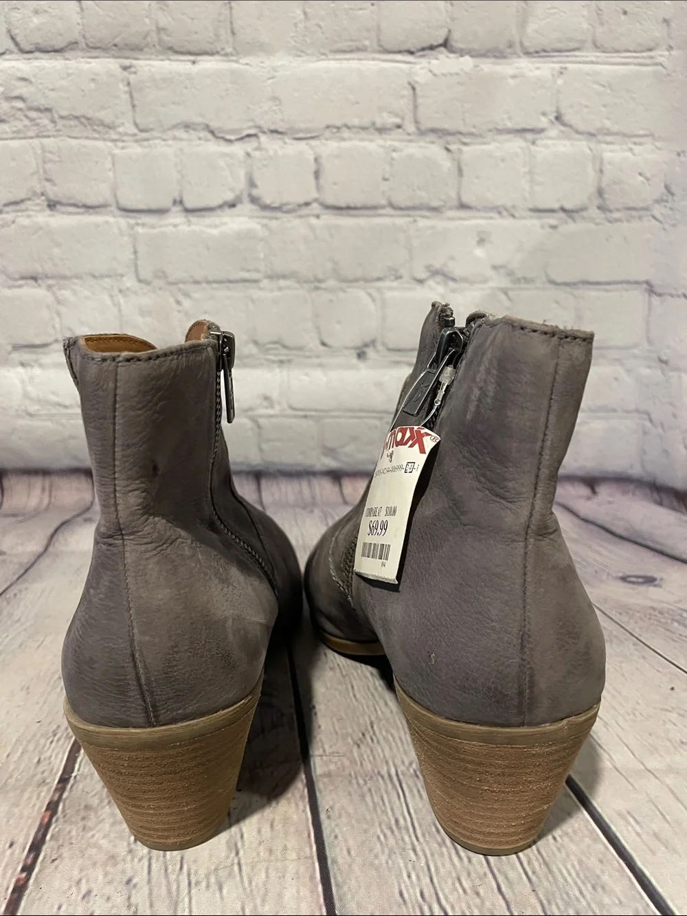 Frye Gray Suede Ankle Booties with Low Stacked Heel 9.5